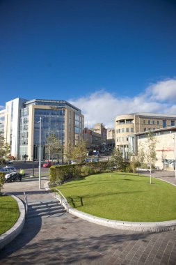 Bradford, Batı Yorkshire, İngiltere, Ekim 2013, Bradfords City Par 'daki Centenary Square manzarası