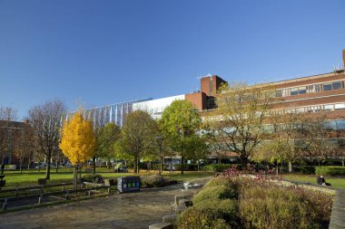 Manchester, Greater Manchester, İngiltere, Ekim 2013, Tüm Saint Park 'tan Manchester Metropolitan Üniversitesi' nin kütüphanesinin manzarası