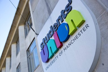 Manchester, Greater Manchester, İngiltere, Ekim 2013, Manchester Üniversitesi öğrenci birliği tabelası