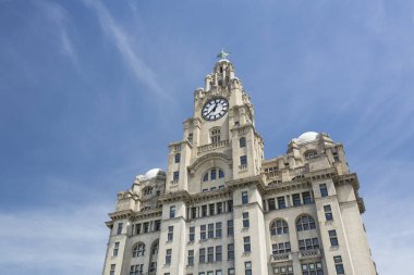 Liverpool, İngiltere, 24 Haziran 2014, Royal Liver Binası yine gündüz vakti mavi gökyüzü