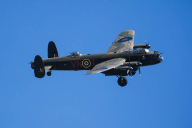 RAF Coningsby, Hughnshire, İngiltere, Eylül 2017, Britanya Muharebesi 'nden Avro Lancaster Bombacısı PA474 460 Lancaster Hava Filosu W5005 ve 50.