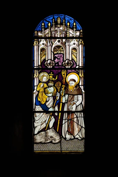 Penmon Priory Saint Seiriols Church Stained Glass Window Anglesey Wales — Stock Photo, Image