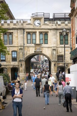 A view of a stonebow and guildhall in Lincoln, Lincolnshire, United Kingdom - August 2009 clipart