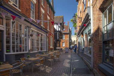 Coventry, Warwickshire, United Kingsom, 27 Haziran 2019, Tarihi Hay Lane alışveriş caddesi.