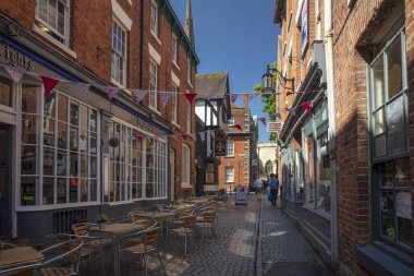 Coventry, Warwickshire, United Kingsom, 27 Haziran 2019, Tarihi Hay Lane alışveriş caddesi.