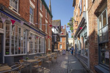 Coventry, Warwickshire, United Kingsom, 27 Haziran 2019, Tarihi Hay Lane alışveriş caddesi.