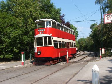 Crich Ulusal Tramvay Müzesi 'nde eski bir tramvay - Haziran 2006, Crich, Derbyshire, Birleşik Krallık
