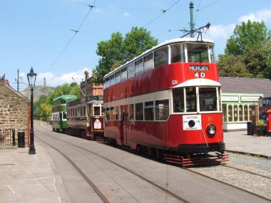 Crich Ulusal Tramvay Müzesi 'nde eski bir tramvay - Haziran 2006, Crich, Derbyshire, Birleşik Krallık