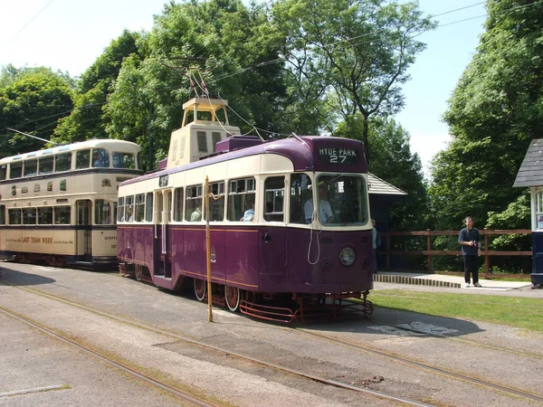 Stará Veteránská Tramvaj Národním Muzeu Tramvaje Crich Červen 2006 Crich — Stock fotografie