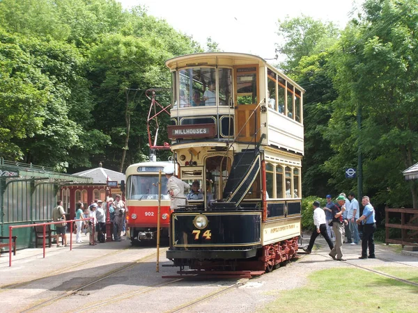 Stará Veteránská Tramvaj Národním Muzeu Tramvaje Crich Červen 2006 Crich — Stock fotografie