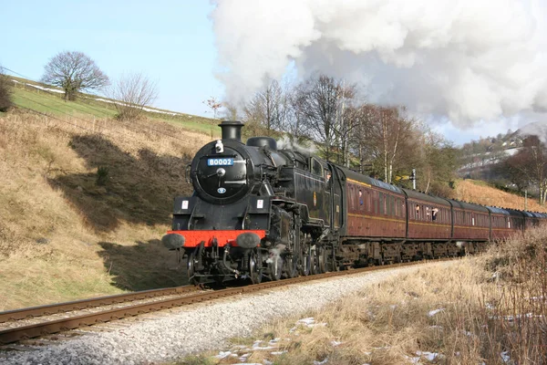 Steam Locomotive 80002 Oakworth Bank Keiley Worth Valley Railway West — стокове фото