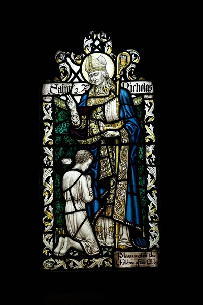 Detail Stained Glass Window Saint Nicholas Child Crowland Abbey Crowland — Stock Photo, Image