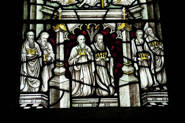 Detalhe Vitral Abadia Crowland Crowland Lincolnshire Inglaterra Abril 2013 — Fotografia de Stock