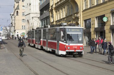 Çek Cumhuriyeti, Brno sokaklarında bir tramvay - 20 Şubat 2018