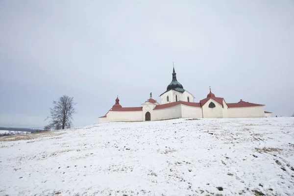 Kościół Pielgrzymkowy Jana Nepomucena Śniegu Zdar Nad Sazavou Czechy Lutego — Zdjęcie stockowe