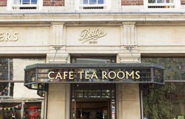 Famous entrance to Bettys Tea Rooms in York, Yorkshire, UK - 4th August 2018 clipart