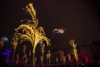 Lyon, Fransa, Avrupa, 6 Aralık 2019, Fetes des Lumieres, namı diğer ışık festivali ve Praire Ephemere tesisi