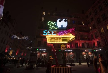 Lyon, Fransa, Avrupa, 6 Aralık 2019, Fetes des Lumieres, namı diğer Işık Festivali ve Işık Kurulumu