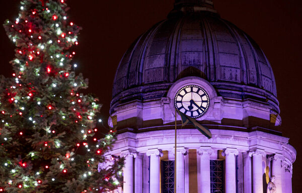 A view of the Town Hall and Tree at Nottingham Christmas Market in the Old Market Square, Nottingham, Nottinghamshire - 30th November 2017