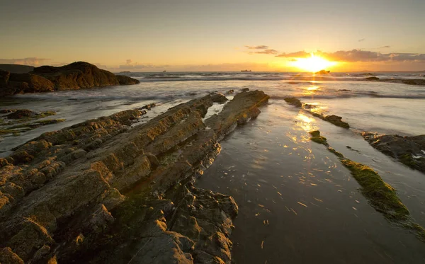 Broad Haven Sahilinin Broad Haven Pembrokeshire Galler Deki Günbatımı Manzarası — Stok fotoğraf