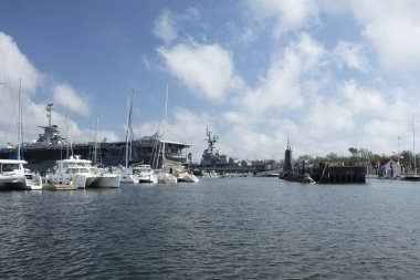 Charleston, South Carolina, United States, Novemner 2019, a view  of the uss yorktown and the USS Clamagore submarine clipart