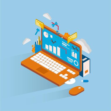 Web sitesi ve mobil canlanma için modern daire tasarımı izometrik konsept çevrimiçi eğitim. İniş sayfası şablonu, ışık teması. Düzenlemek ve kişiselleştirmek kolay. Vektör illüstrasyon eğitimi. Bilgi..