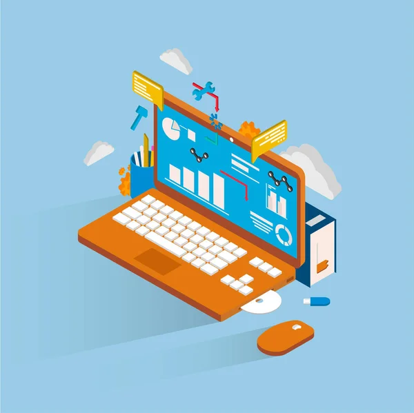 Web sitesi ve mobil canlanma için modern daire tasarımı izometrik konsept çevrimiçi eğitim. İniş sayfası şablonu, ışık teması. Düzenlemek ve kişiselleştirmek kolay. Vektör illüstrasyon eğitimi. Bilgi..