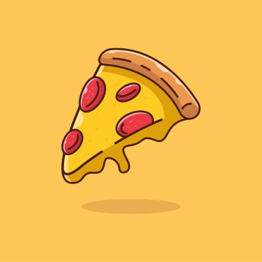 Arka planda bir dilim pizza buldum. Felçli güzel bir vektör düz çizimi. Web sayfası, afiş, broşür, etiket, kart için uygun. İştah açıcı, güzel, gerçekçi yemekler..