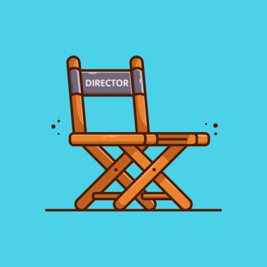 İzole bir arka planda vektör direktörü koltuğu. Film temalarında kullanılabilen çizgi film ikonu. Sinema, filmler, eğlence. Web sayfası, afiş, broşür, etiket, kart için uygun. 