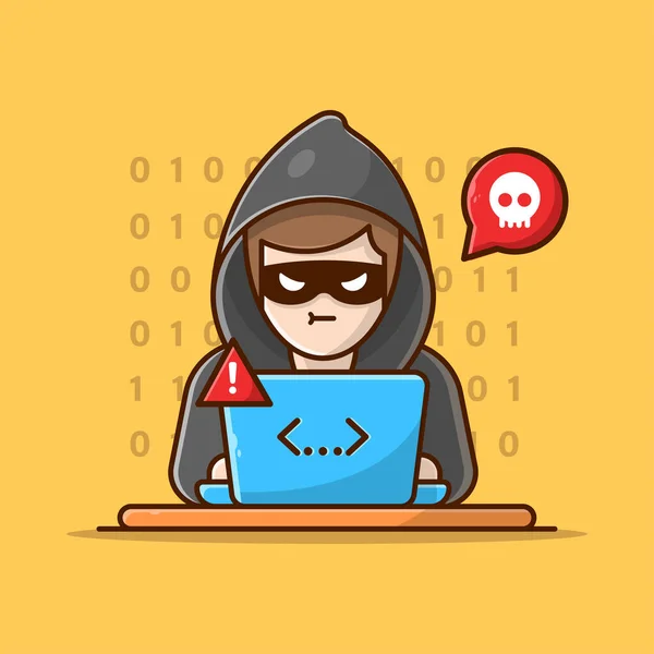 Haker Włamuje Się Laptopa Vector Icon Illustration Haker Laptop Ikona — Wektor stockowy