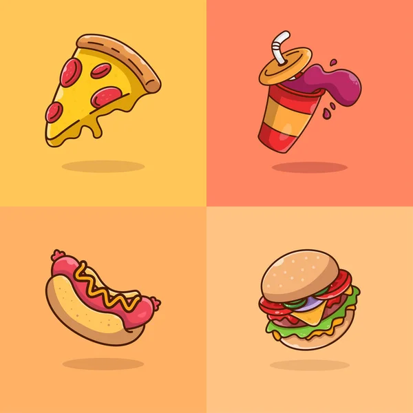 Vector Colorful Fast Food Set Beautiful Cartoon Flat Illustration Badges — Stock Vector