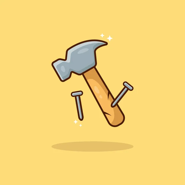 Hammer Nails Vector Icon Illustration Hammer Drives Nails Flat Cartoon — Stock Vector