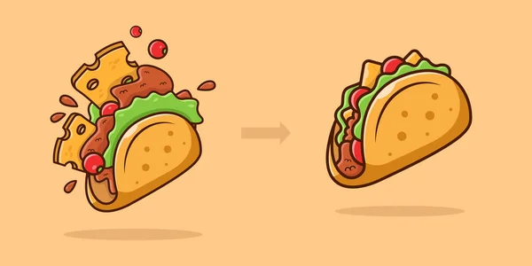 Stadier Matlagning Taco Isolerad Bakgrund Vacker Tecknad Platt Illustration Lämplig — Stock vektor