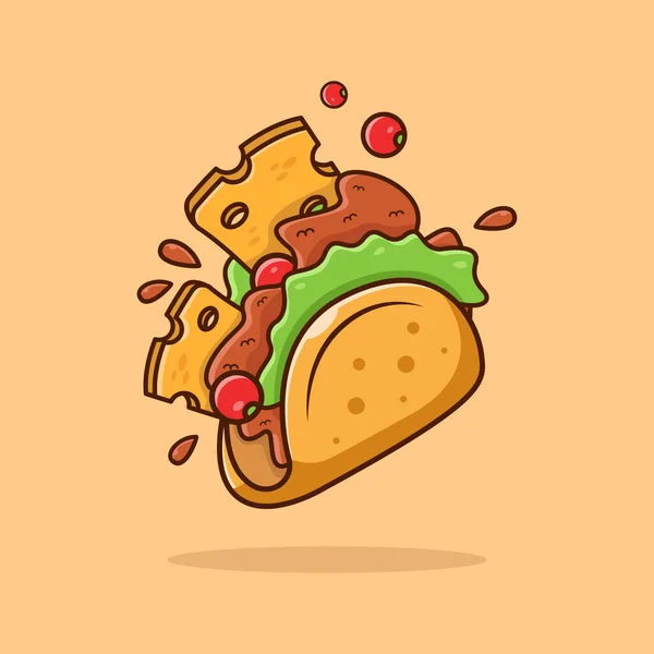 Taco Ingredienser Vektor Ikon Illustration Vacker Platt Tecknad Stil Med — Stock vektor