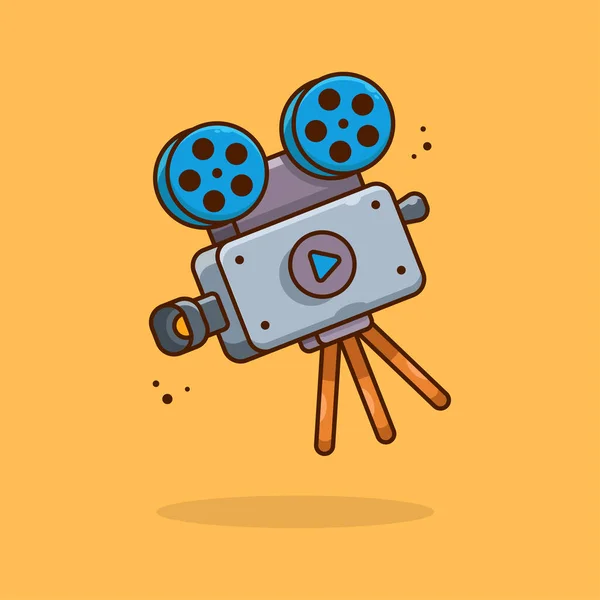 İzole edilmiş bir arkaplanda vektör kamera. Film temalarında kullanılabilen çizgi film ikonu. Sinema, filmler, eğlence. Web sayfası, afiş, broşür, etiket, kart için uygun. 