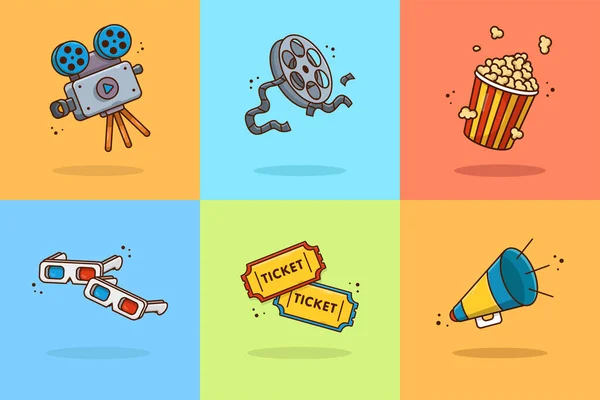 Set Vector Icon Shooting Films Isolated Background Cartoon Icons Can — Stock Vector