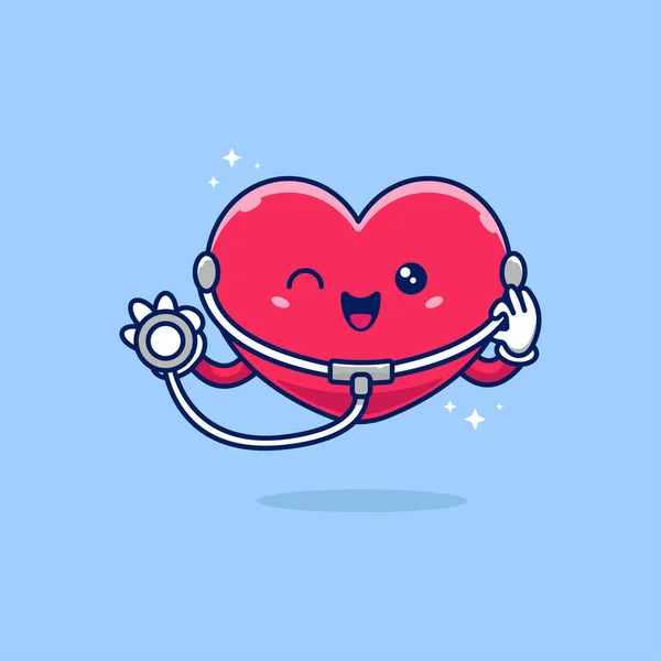 Heart Stethoscope Cartoon Vector Icon Illustration Здоровый Талисман Health Medical — стоковый вектор