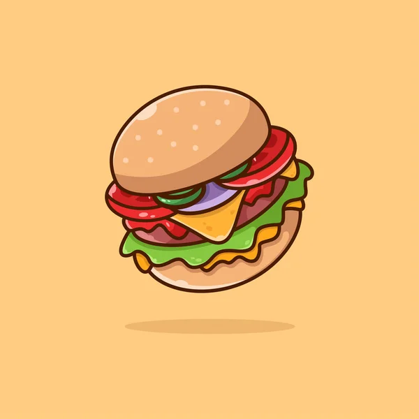 Arka planda izole edilmiş burger. Felçli güzel bir vektör düz çizimi. Web sayfası, afiş, broşür, etiket, kart için uygun. İştah açıcı, güzel, gerçekçi yemekler..
