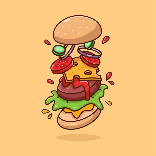 Burger Ingredients Vector Icon Illustration Beautiful Flat Cartoon Style Stroke — Stock Vector