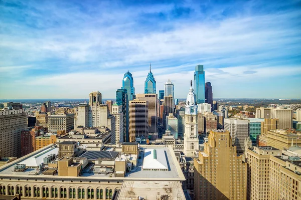 Bovenaanzicht van de skyline van downtown Philadelphia — Stockfoto