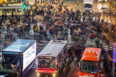 Geçiş sokak Shibuya içinde insanlar Hareket Bulanıklığı