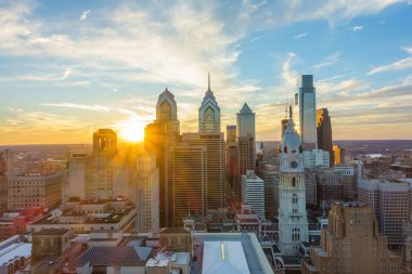 Şehir Philadelphia günbatımı manzarası