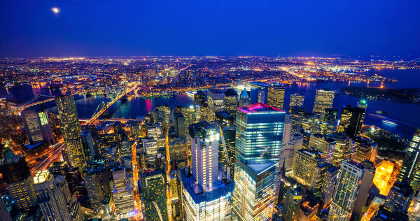 New York City Manhattan downtown skyline at night