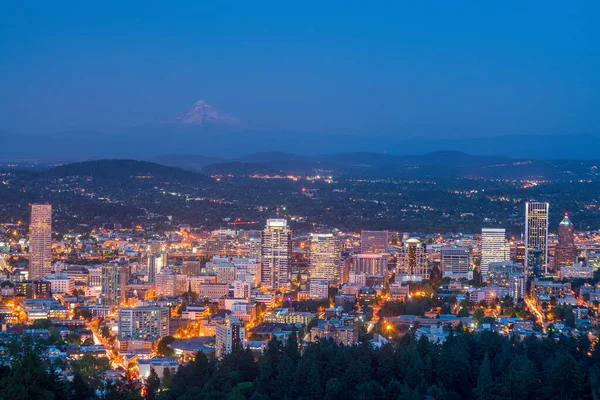 Downtown Portland Oregon Vid Solnedgången Från Pittock Mansion — Stockfoto