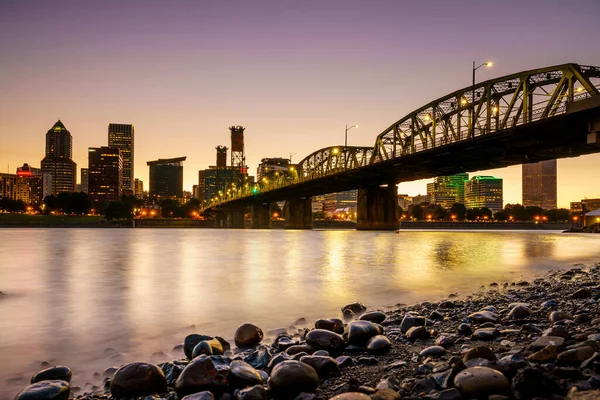 Downtown Portland Oregon Skyline Заході Сонця Сша — стокове фото