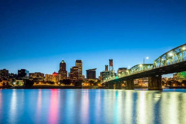 Centro Portland Oregon Skyline Por Noche Estados Unidos — Foto de Stock