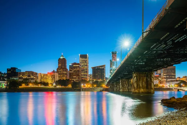 Centro Portland Oregon Skyline Por Noche Estados Unidos — Foto de Stock