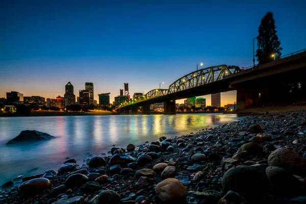 Downtown Portland Oregon Skyline Nuit Aux États Unis — Photo
