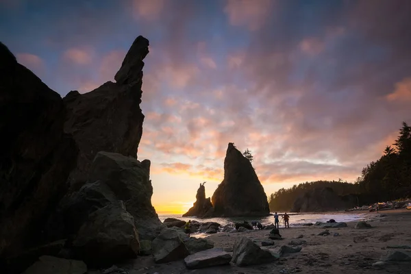 Pôr Sol Praia Rialto Parque Nacional Olímpico Washington Eua — Fotografia de Stock