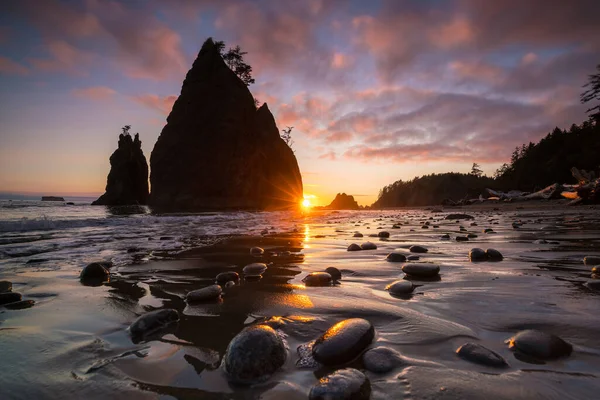 Pôr Sol Praia Rialto Parque Nacional Olímpico Washington Eua — Fotografia de Stock